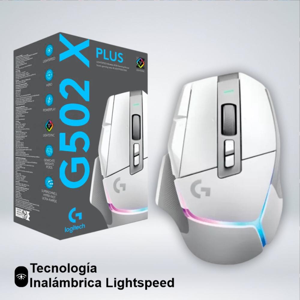 MOUSE GAMER G502 X PLUS RGB LIGHTSPEED SENSOR HERO 25K SWITCH OPTICOS LIGHTFORCE BLANCO