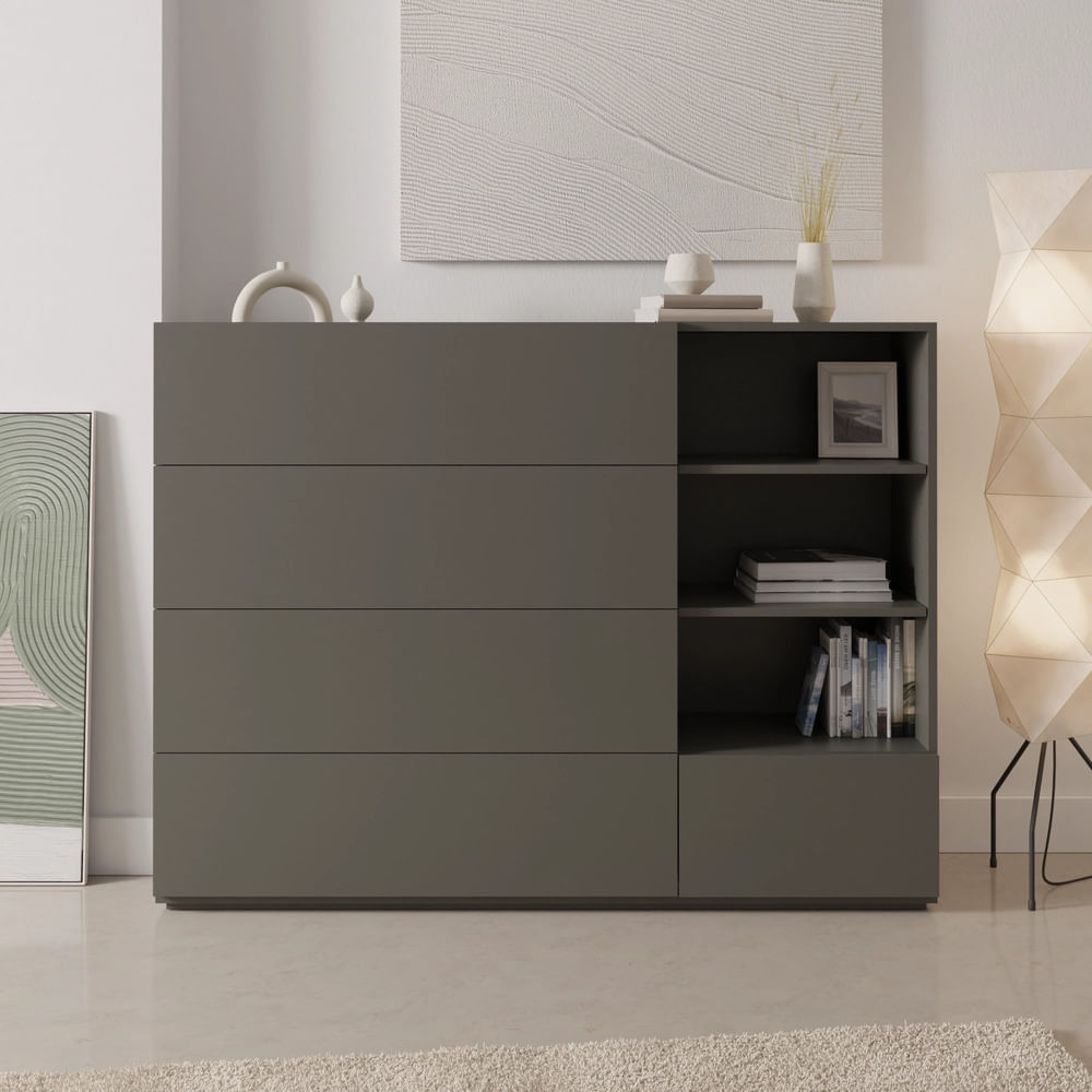 Cómoda Moderna Bianca 5 Cajones Negro R&R MUEBLES