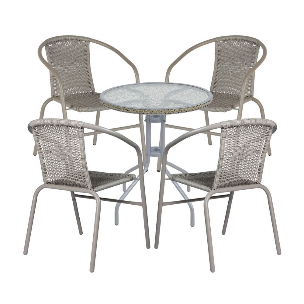 Juego de Terraza Balconero New Bistro Beige Orange: Mesa + 4 Sillas