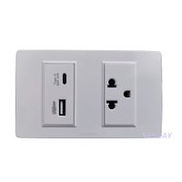 TOMACORRIENTE DOBLE UNIVERSAL Y CARGADOR USB TIPO A Y TIPO C PLACA BLANCA Y DADOS BLANCOS SANDAY