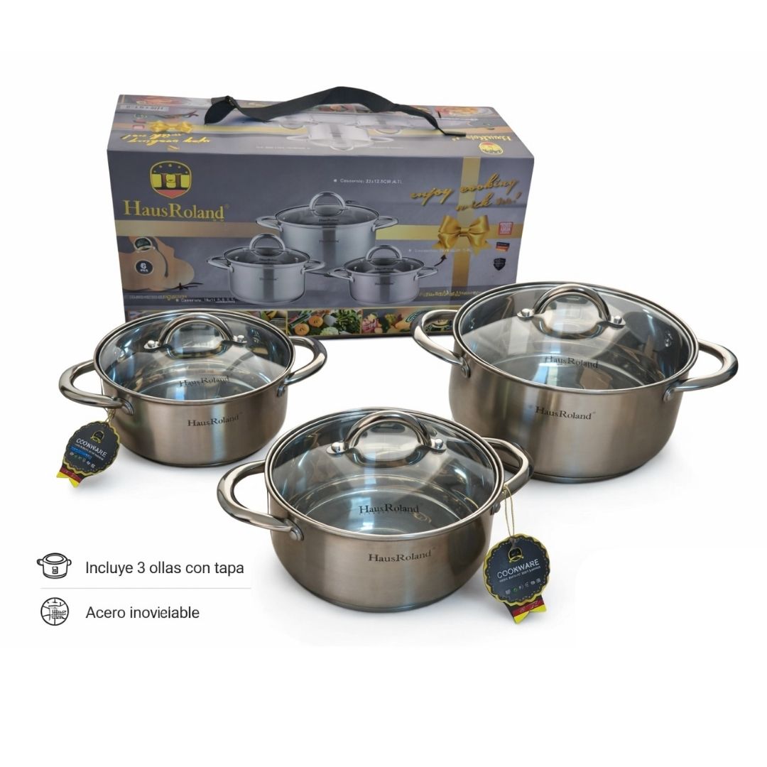 Juego De Ollas Haus Roland Acero Inoxidable 6 Piezas Con Tapas