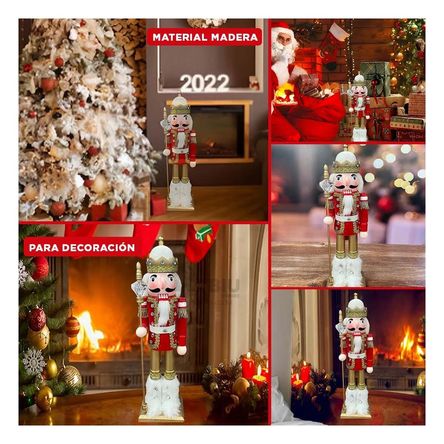 Cascanuez con Corona Baston de Diamante Navideño en Rojo