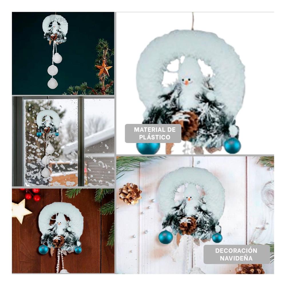 Corona Navideña de Muñeco de Nieve con Colgantes en Blanco Corona Navideña de Muñeco de Nieve con Colgantes en Blanco