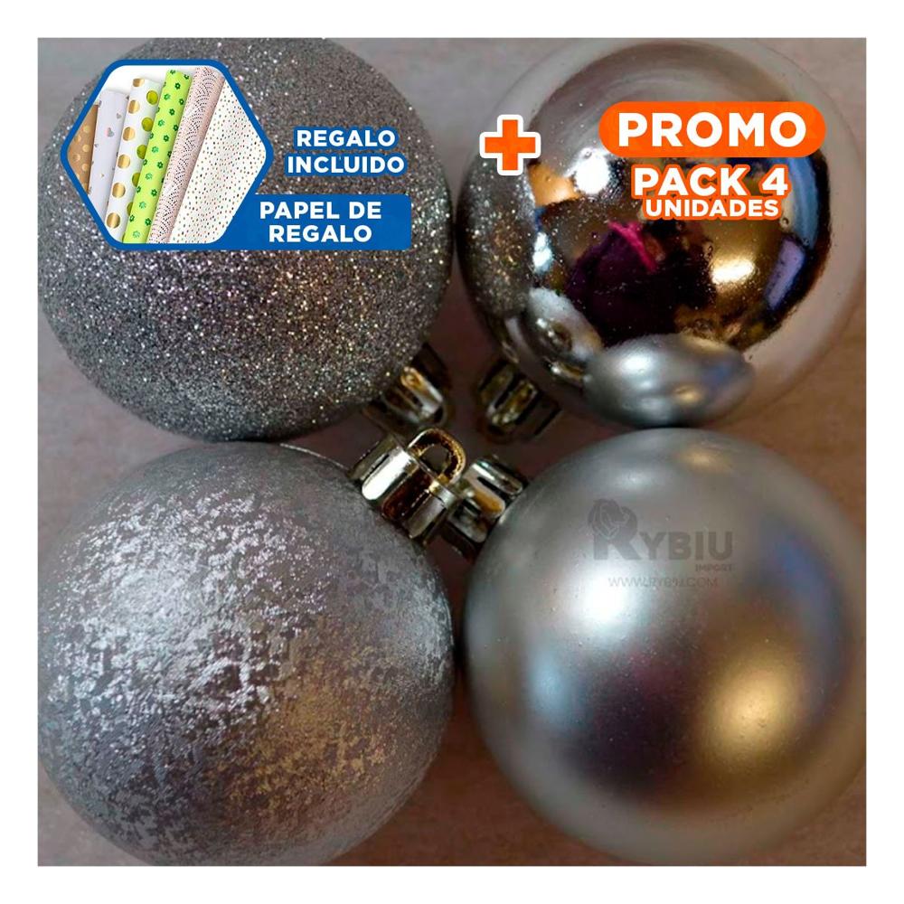 Pack4 Adorno Estilo con Rayas de Plateado Y+Papel de Regalo Pack4 Adorno Estilo con Rayas de Plateado Y+Papel de Regalo