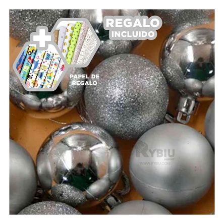 Bolas con Detalle Escarchado en Plateado Y+Papel de Regalo Bolas con Detalle Escarchado en Plateado Y+Papel de Regalo
