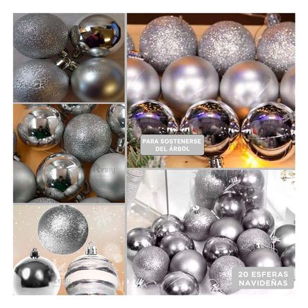 Bolas de Diseño a Rayas para Decoracion Navideña en Plateado
