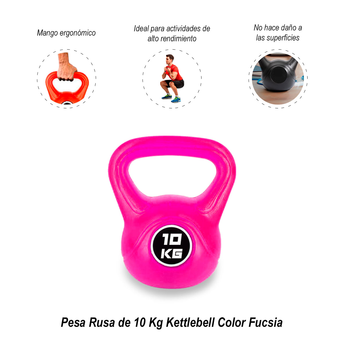Pesa Rusa De 10 Kg Kettlebell Color Fucsia 2