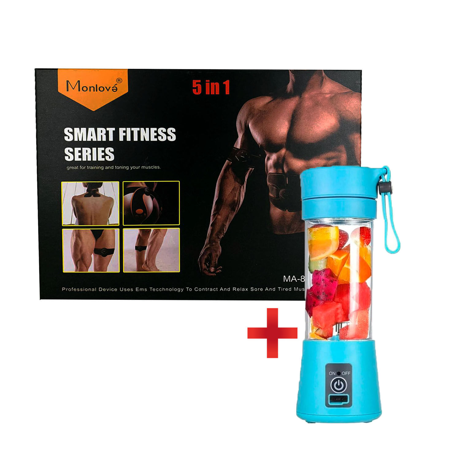 Combo Fitness Electro Estimulador Muscular Smart Fitness 5 en 1 + Mini Licuadora Portátil