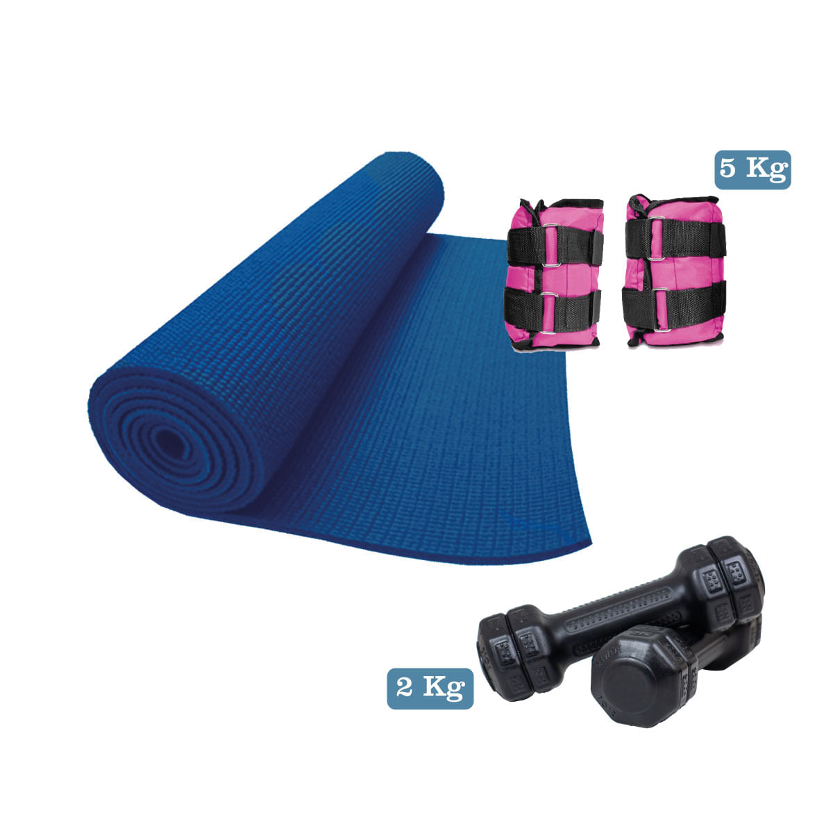 Combo Fit Tobillera Rosada 5Kg+Mancuerna 2Kg+ Mat 6mm