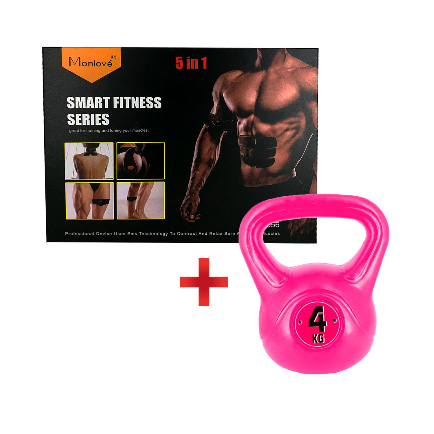 Combo Fitness Electro Estimulador Muscular Smart Fitness 5 en 1 + Pesa Rusa Kettlebell x 4Kg Fucsia