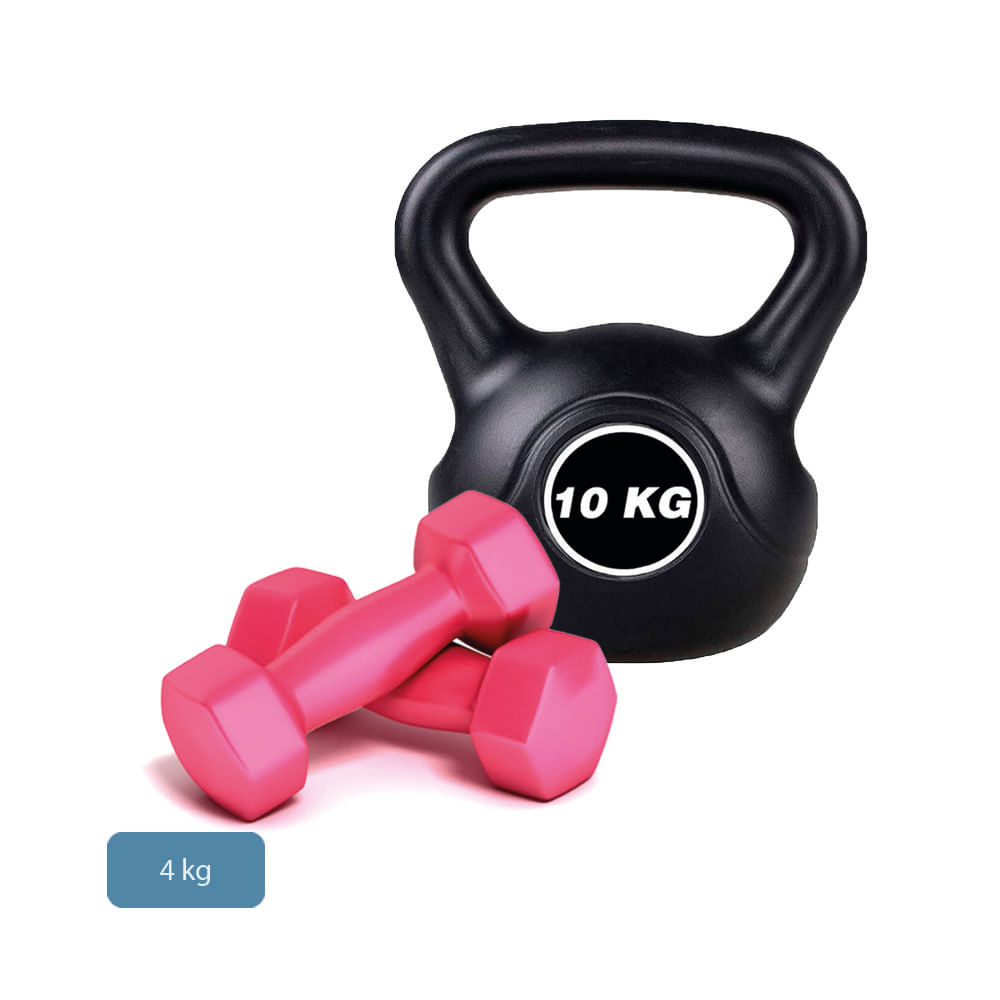 Combo Fitness: Pesa Rusa de 10 kg Negra+ Mancuernas 4Kg