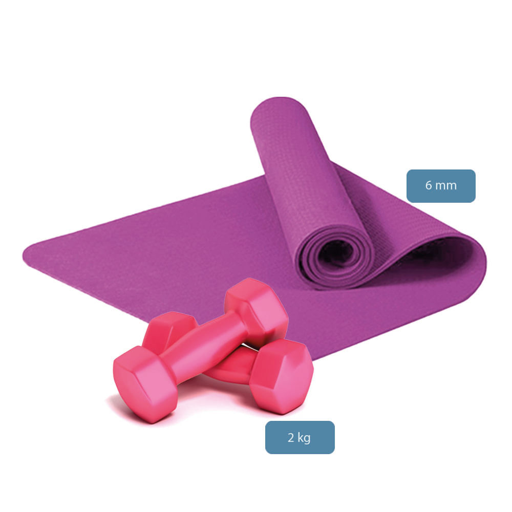 Combo Fitness: Mat de Yoga 6mm + Mancuernas 2Kg