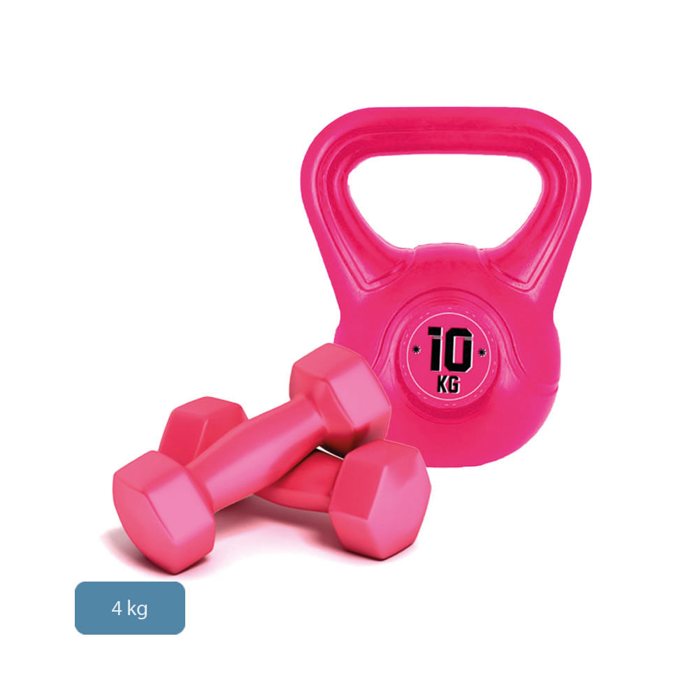Combo Fitness: Pesa Rusa de 10 kg Rosa + Mancuernas 4Kg