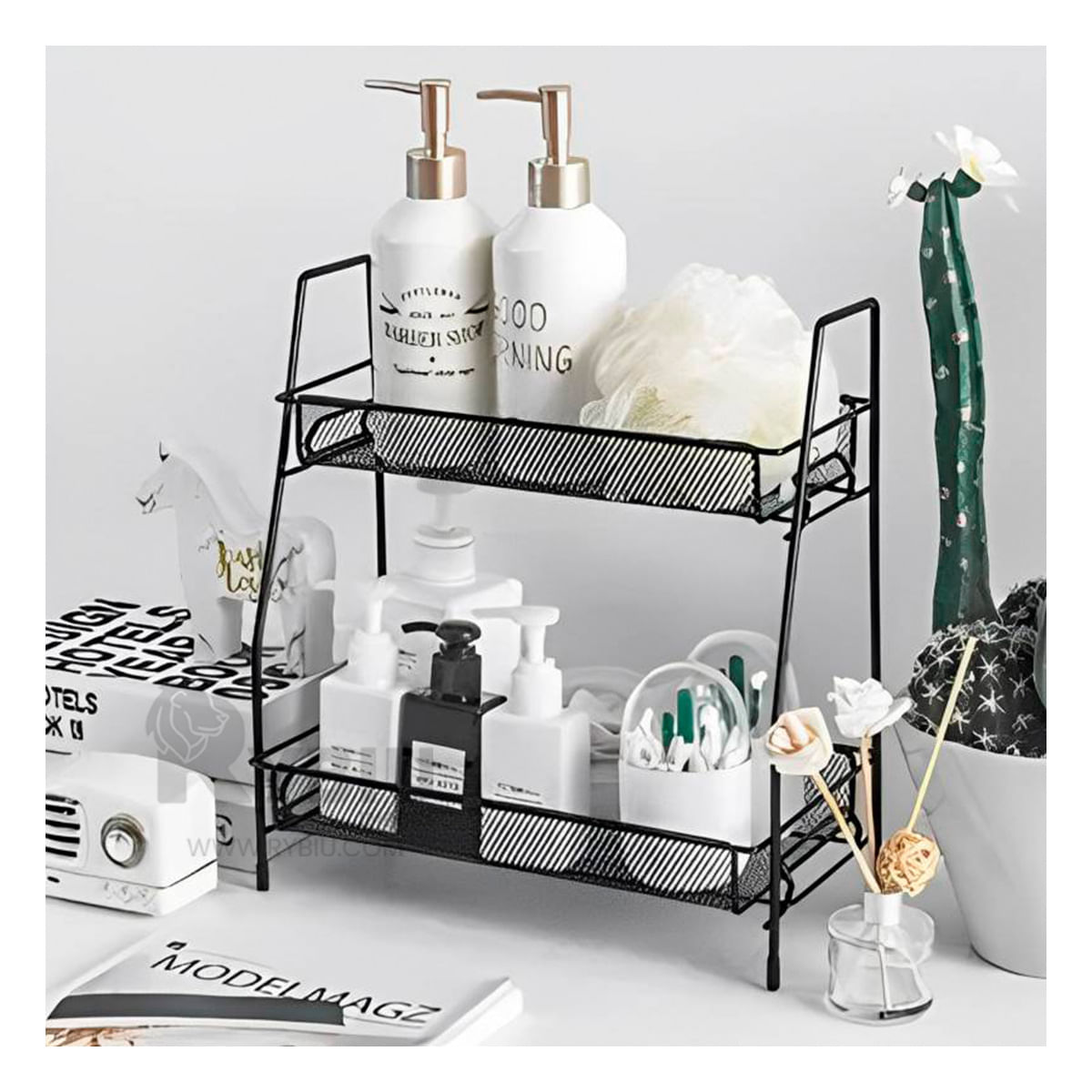 Estante Minimalista de 2 Niveles Negro Y+Papel de Regalo