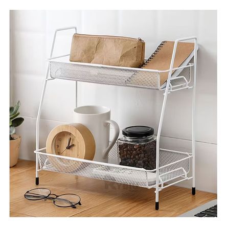 Estante para el Hogar de Metal con 2 Niveles Moderno Blanco Estante para el Hogar de Metal con 2 Niveles Moderno Blanco