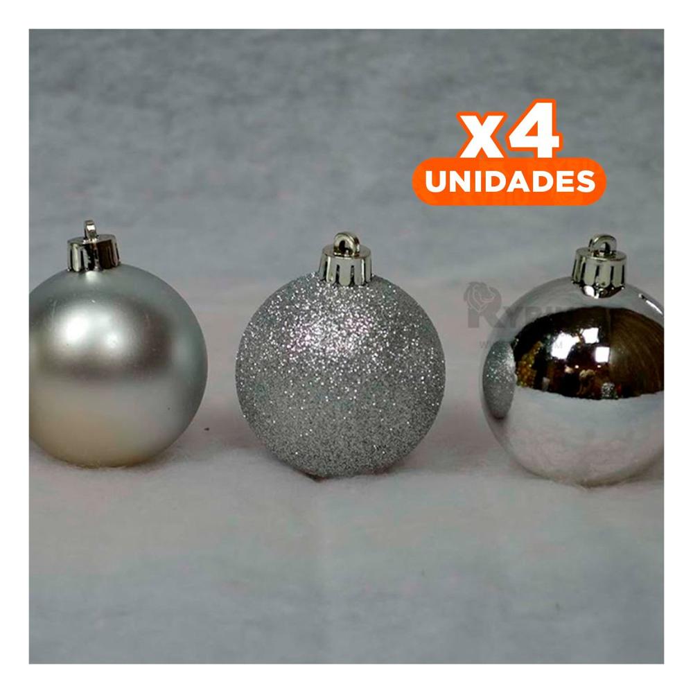 Pack4 Adorno Brillante de Navidad Plateado Y+Regalo Stickers Pack4 Adorno Brillante de Navidad Plateado Y+Regalo Stickers