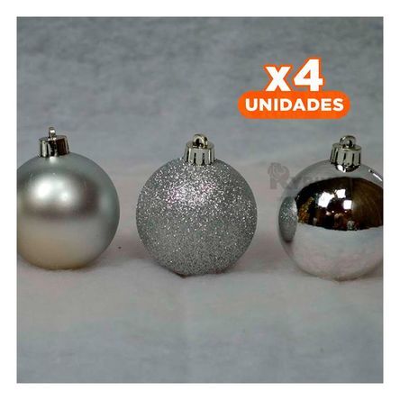 Pack4 Adorno Brillante de Navidad Plateado Y+Regalo Stickers