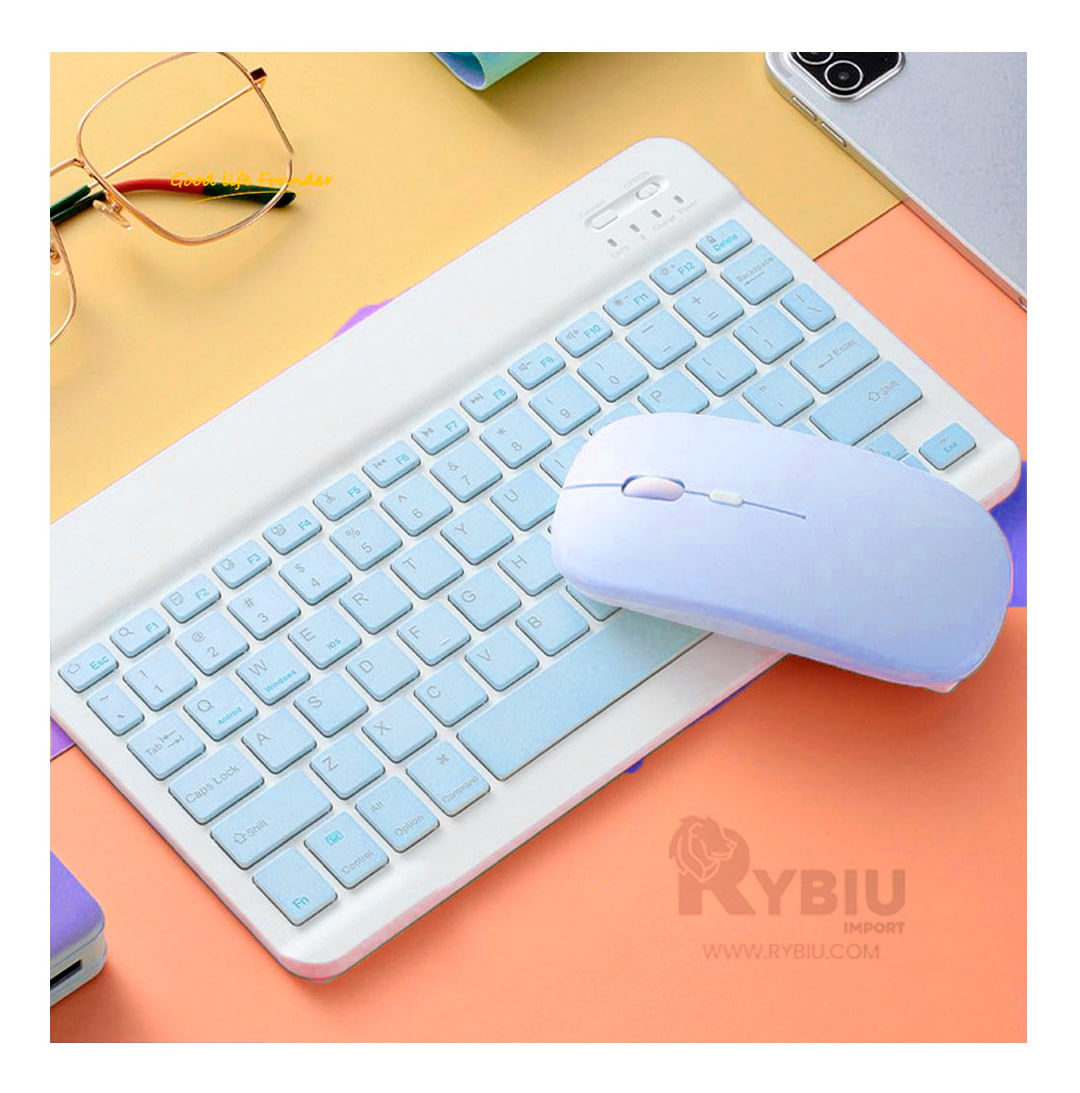 Kit Multi Dispositivo de Mouse y Teclado Celeste Y+Agendita