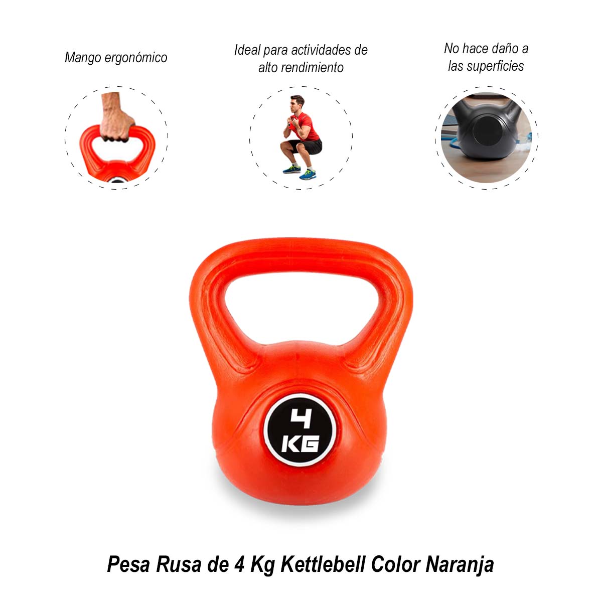 Pesa Rusa de 4kg Kettlebell Color Naranja