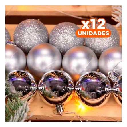 Pack12 Decoracion de Bolitas para Arbol en Plateado Y+Regalo Stickers Pack12 Decoracion de Bolitas para Arbol en Plateado Y+Regalo Stickers