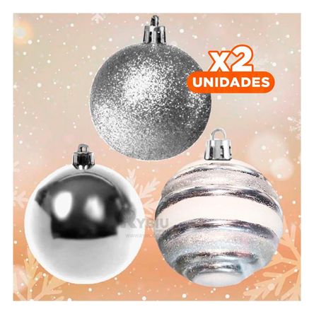 Pack2 Esferas con Toque Brillante Plateado Y+Regalo Stickers Pack2 Esferas con Toque Brillante Plateado Y+Regalo Stickers