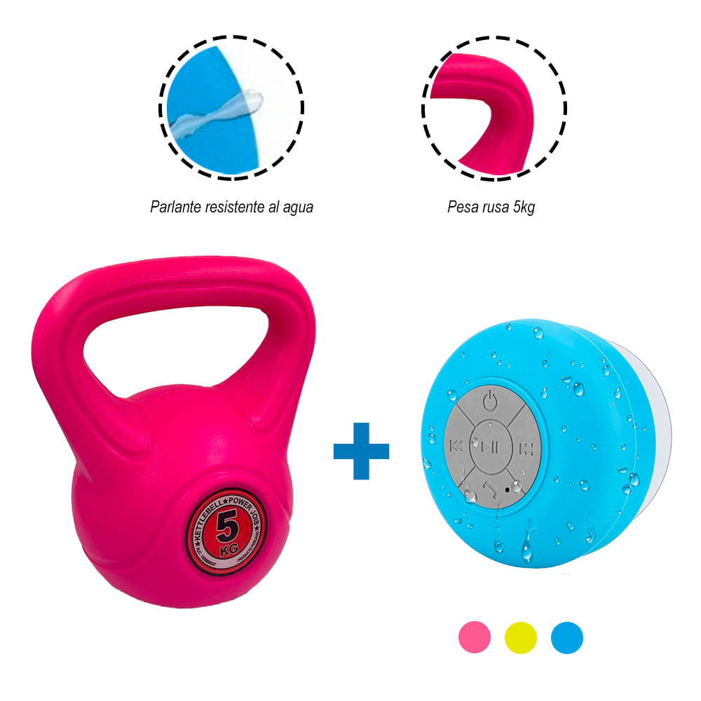 Combo: Parlante Waterproof Bluetooth+Pesa Rusa 5 Kg Rosa Combo: Parlante Waterproof Bluetooth+Pesa Rusa 5 Kg Rosa