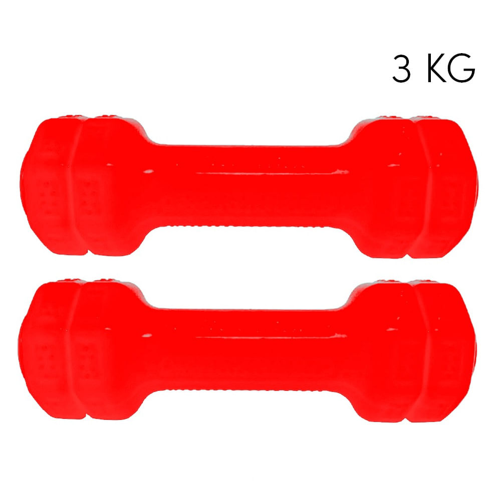Par de Mancuernas Plastificadas x 3 kg Rojo