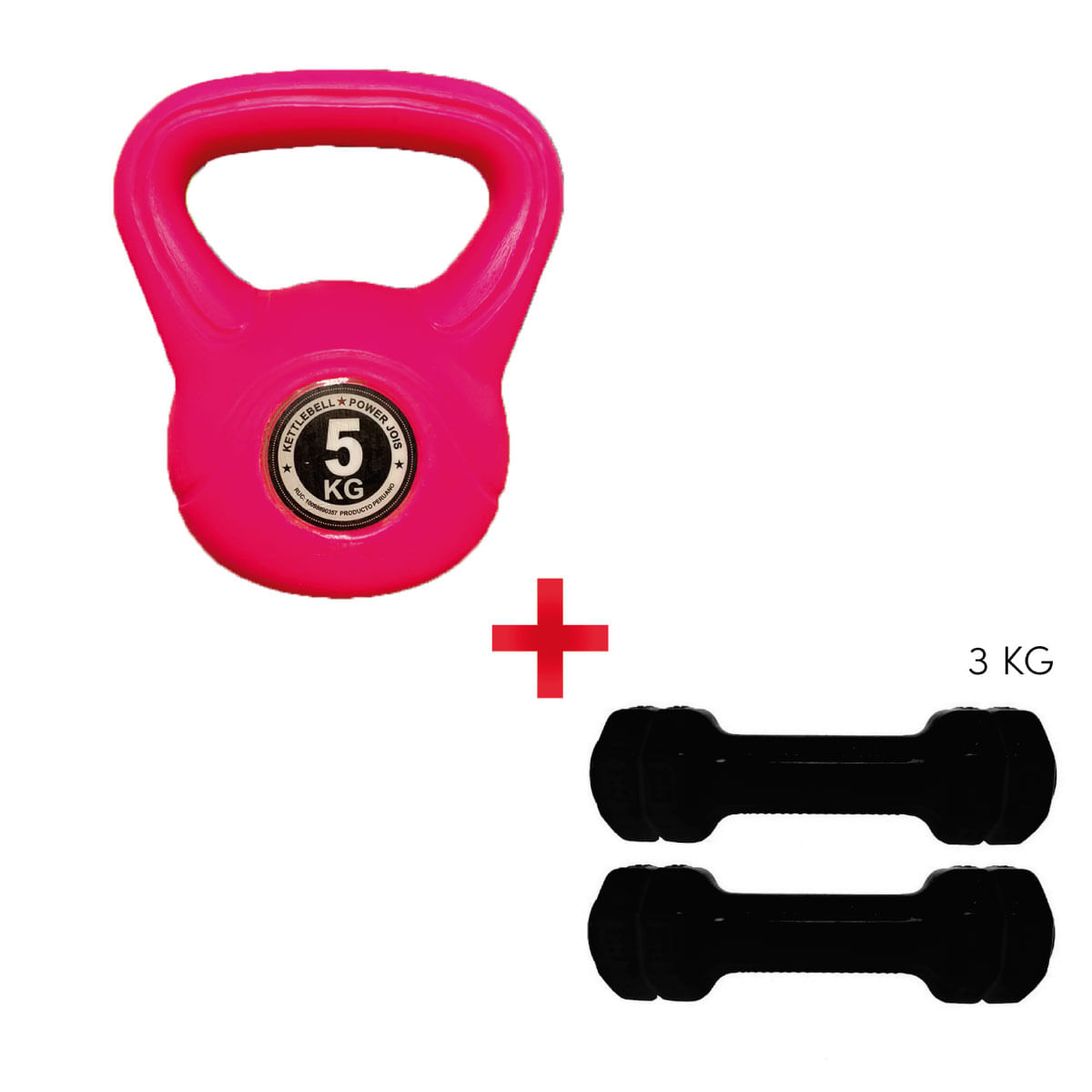 Pesa Rusa 5kg Rosada + Mancuernas 3kg
