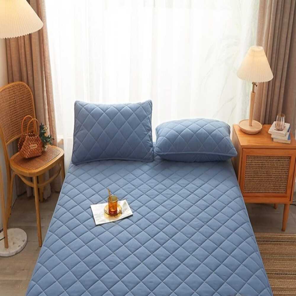 Protector Impermeable Anti-Fluidos Para Colchon  2 Plz -Azul acero Dyv