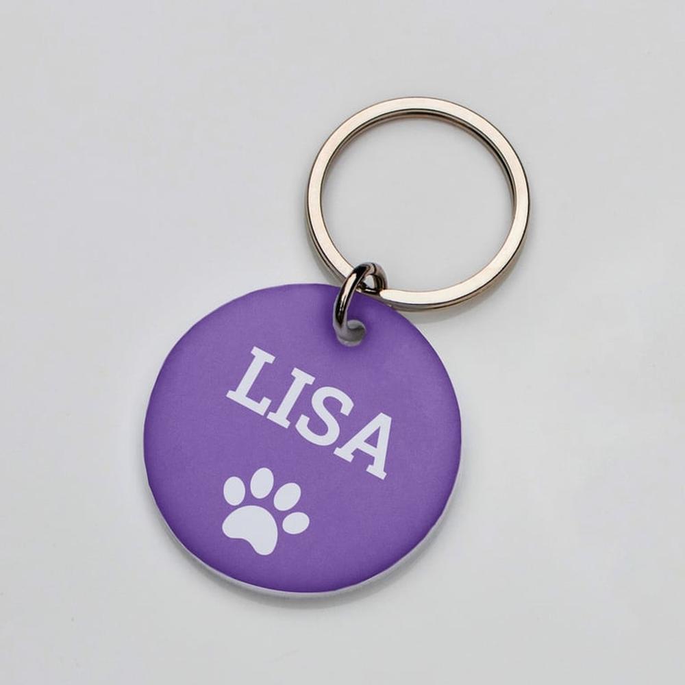 Placa de identificación perros gatos Huella Morado Placa de identificación perros gatos Huella Morado