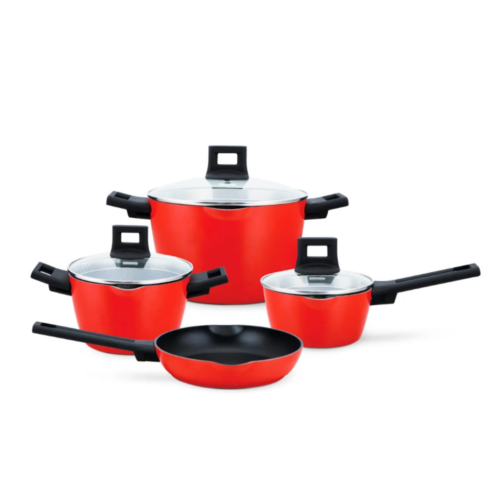 Juego de Ollas Nisqa Antiadherente Rojo 7 Piezas Juego de Ollas Nisqa Antiadherente Rojo 7 Piezas