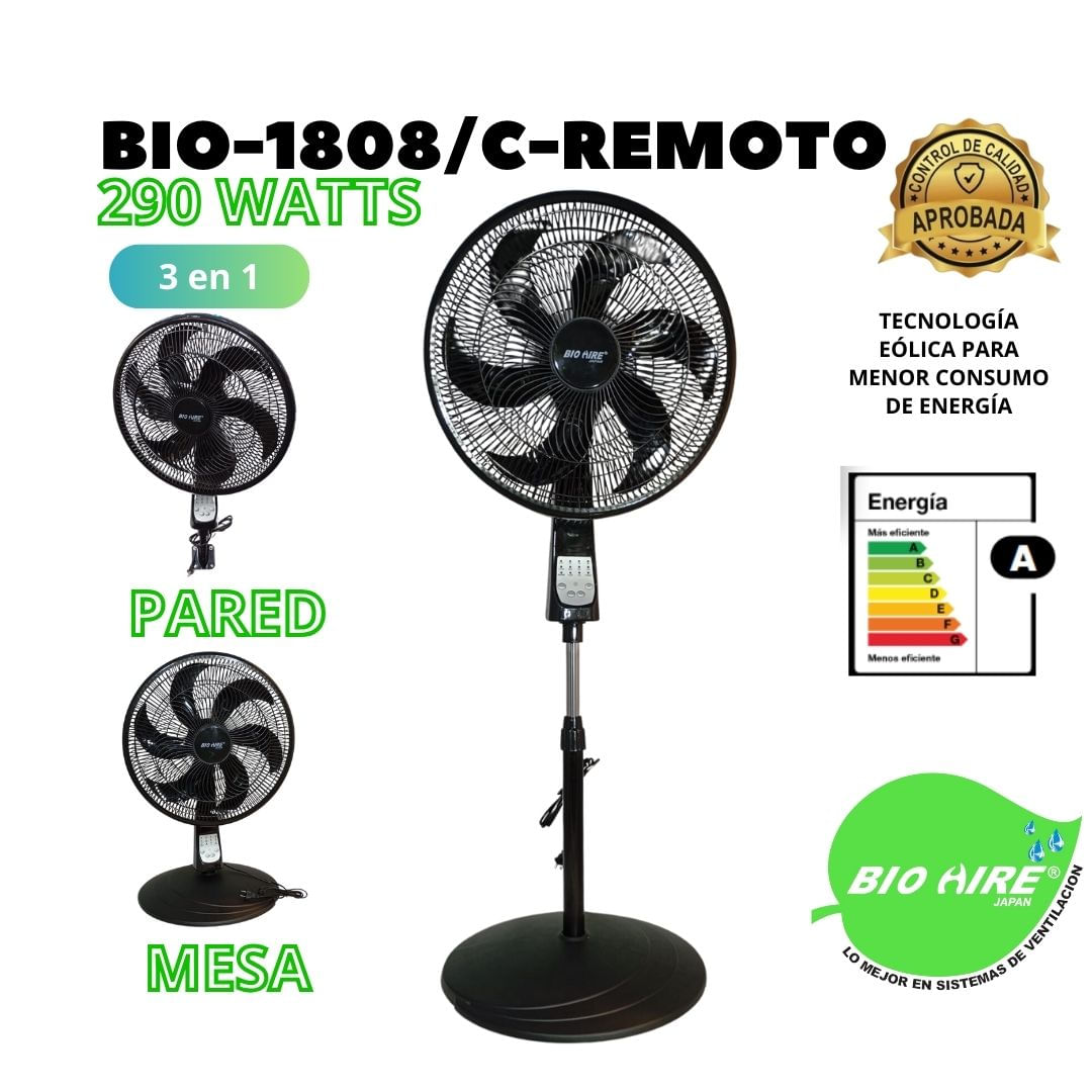 VENTILADOR BIO AIRE 290 WATTS + CONTROL REMOTO BIO-1808