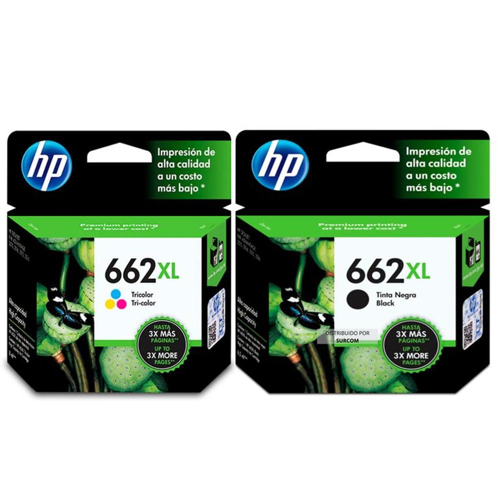 Kit de Tintas HP 662XL Original - Negro y Tricolor