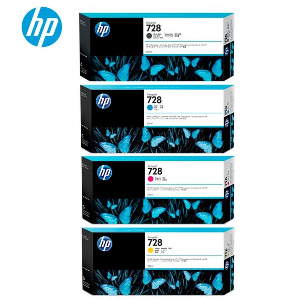KIT DE 4 TINTAS HP 728 DE 300ML. MATTE BLACK, YELLOW, MAGENTA, CYAN