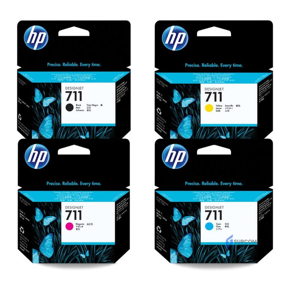 Kit Tinta HP 711 29ml Cyan Magenta Amarillo Negro
