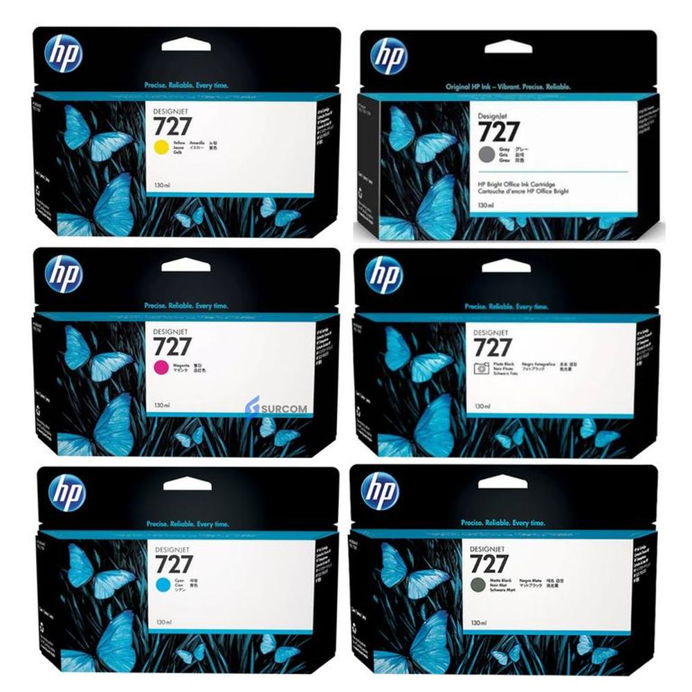 Kit Tinta HP 727 Cyan Magenta Amarillo Mate/Black Photo/Black Gray