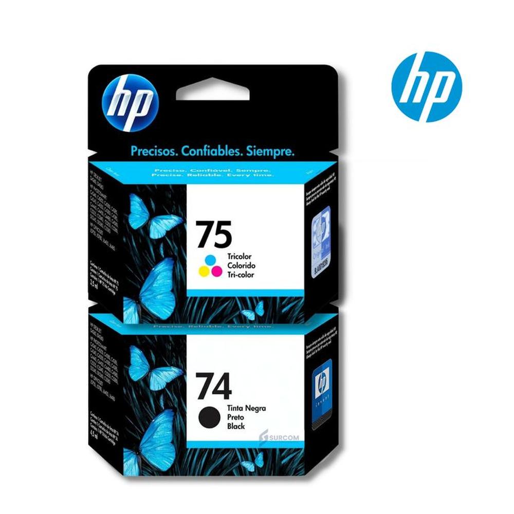 Kit Tinta HP 74, 75 Negro, Tricolor