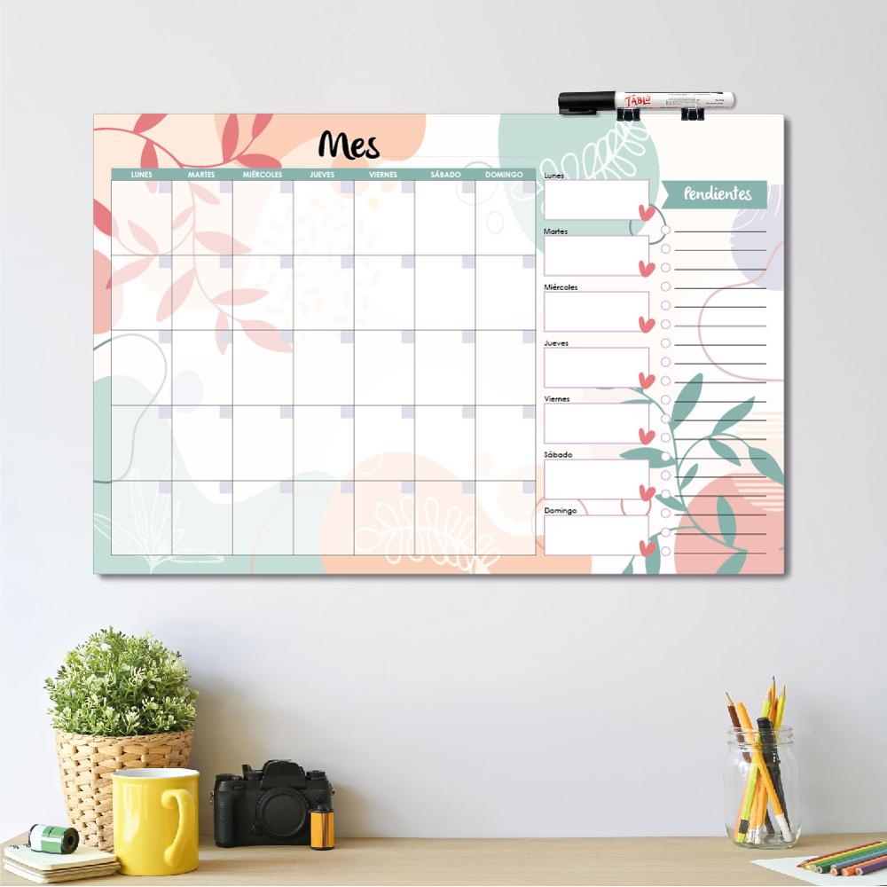 PLANNER DE ACRÍLICO AURORA TABLÚ 60X40 MES SEMANA Y PENDIENTES DISEÑO 1