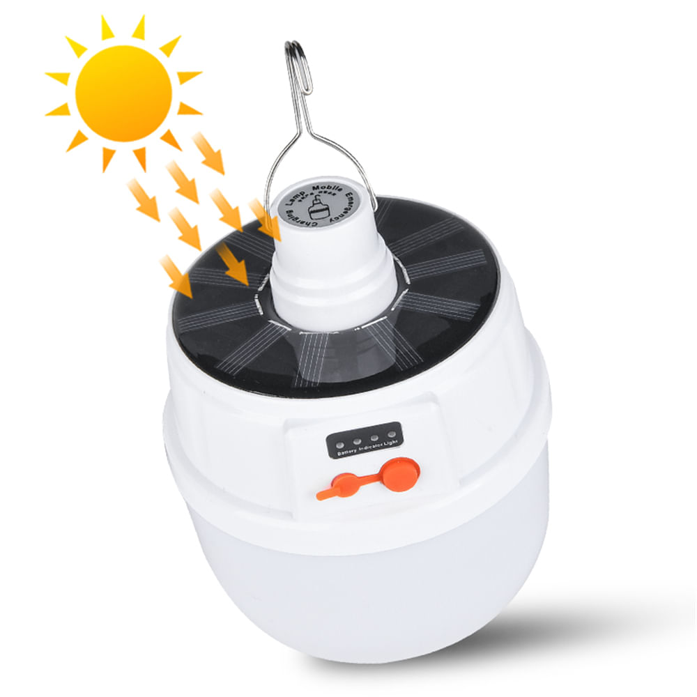 Lampara Foco LED Solar Recargable Uso Camping Externo Interno