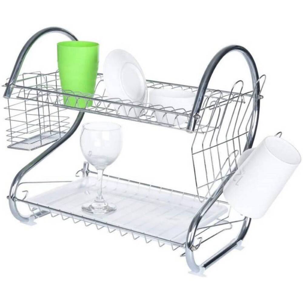 Organizador de Platos Multifuncional 2Niveles Cromado Rack Escurridor Organizador de Platos Multifuncional 2Niveles Cromado Rack Escurridor