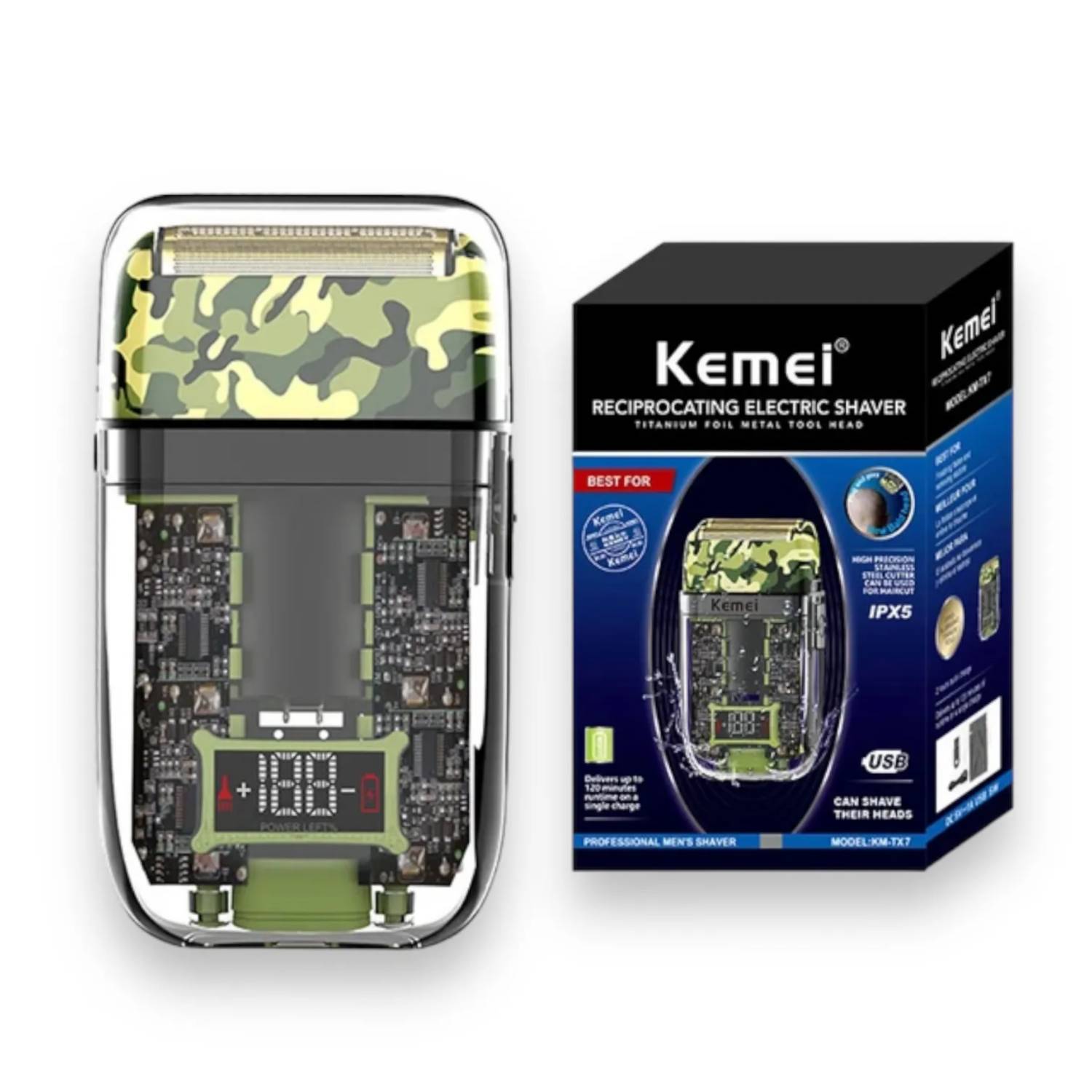 Afeitadora Eléctrica Kemei KM-TX7 Verde Militar
