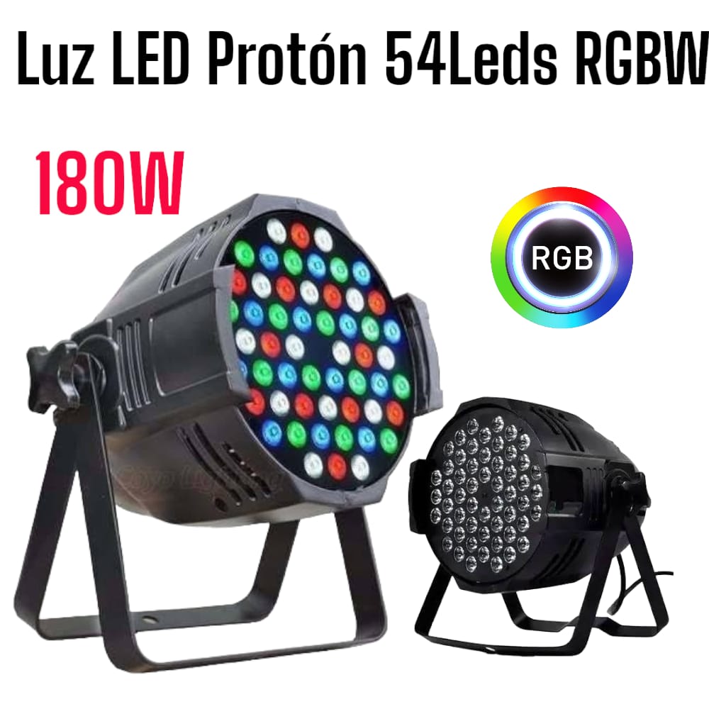 Luz LED Protón de 54Leds 180Watts RGBW DMX 8Canales Luz LED Protón de 54Leds 180Watts RGBW DMX 8Canales