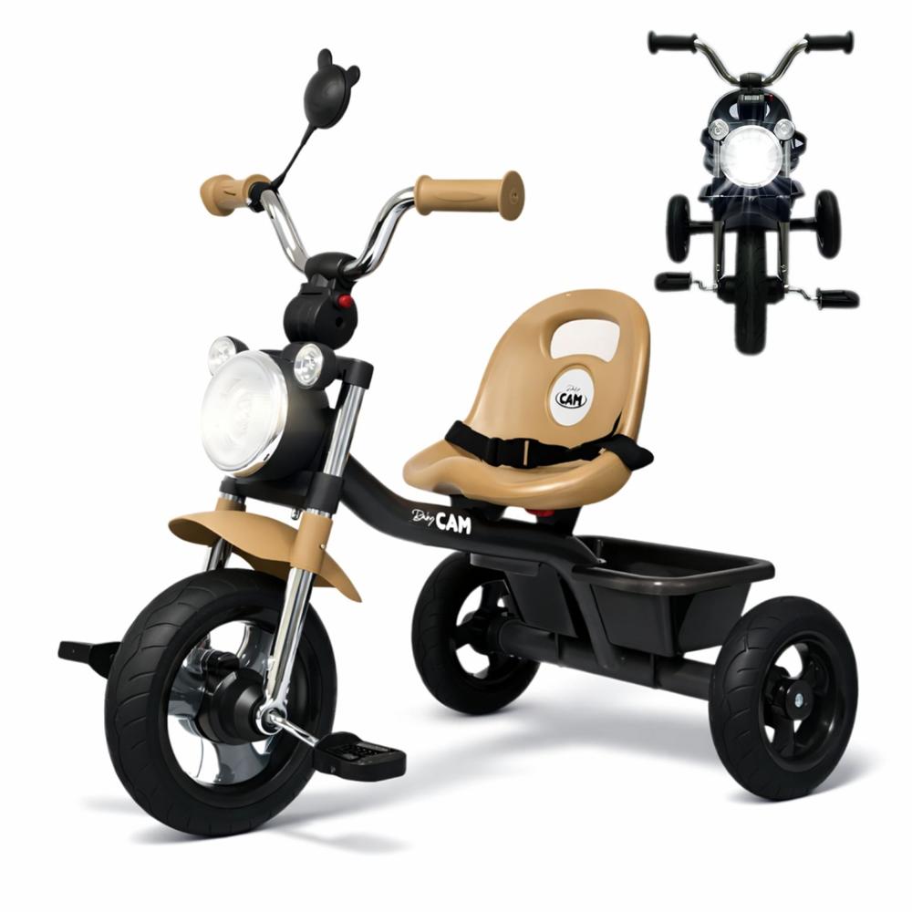Triciclo para Niños de 1.5 a 5 Años con 3 Ruedas, Cinturón de Seguridad y Diseño Estilo Moto Marrón