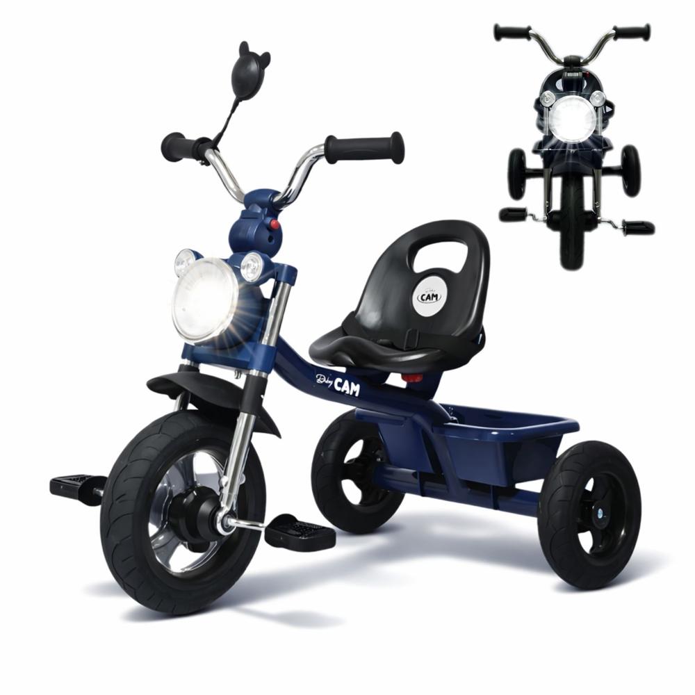 Triciclo para Niños de 1.5 a 5 Años con 3 Ruedas, Cinturón de Seguridad y Diseño Estilo Moto Azul