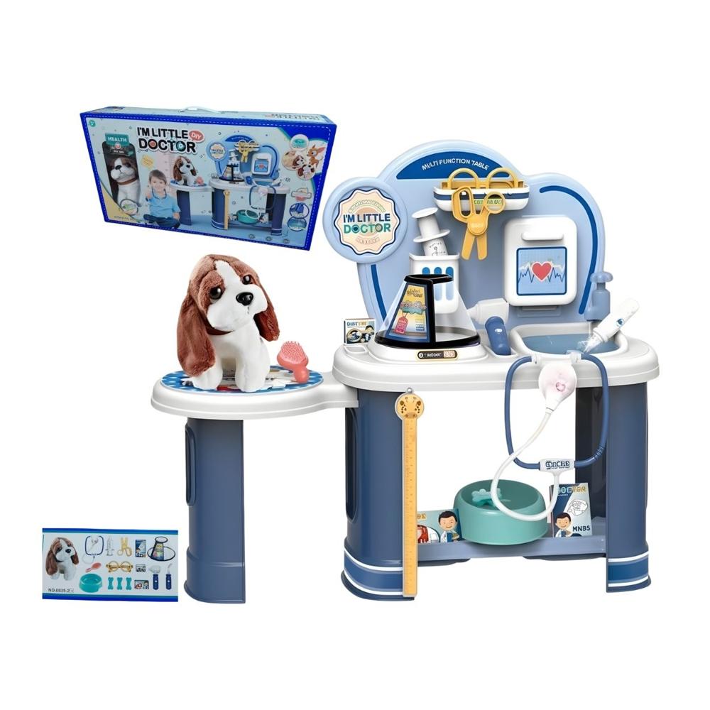 Juguete Didáctico Set de Veterinaria y Doctor para Niños con Perrito Peluche- Celeste