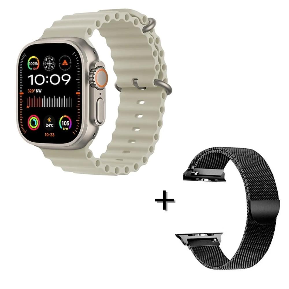 SMARTWATCH HK11 ULTRA 3 BEIGE Y CORREA METALICA