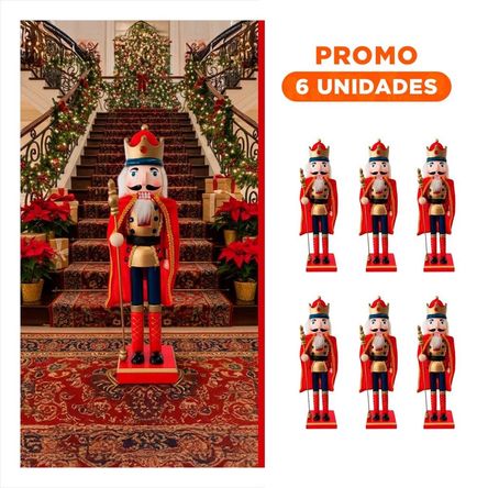 Pack6 Cascanuez con Corona, Capa y Baston en Color Rojo