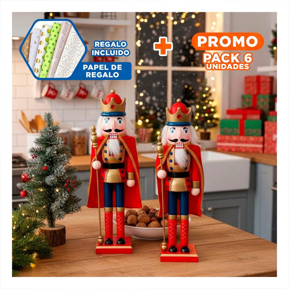 Pack6 Cascanuez Navideño en Color Rojo Y+Papel de Regalo Pack6 Cascanuez Navideño en Color Rojo Y+Papel de Regalo
