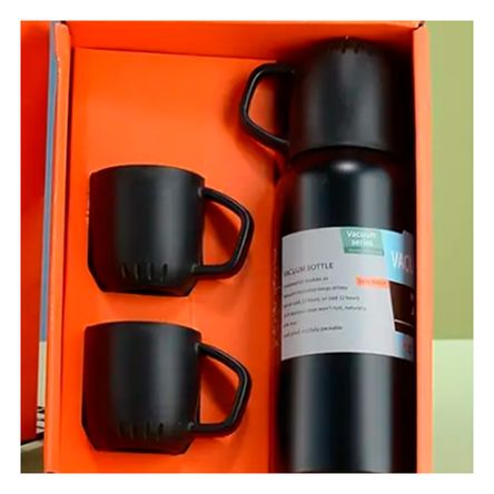 Termo Duradero al Calor Incluye 3 Tazas en Color Negro Termo Duradero al Calor Incluye 3 Tazas en Color Negro