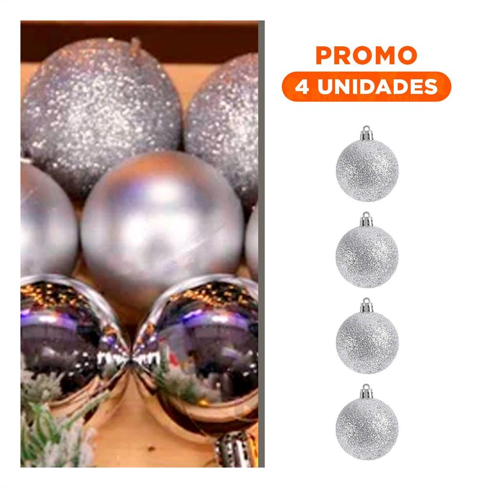 Pack4 Esferas Navideñas para Arbol en Plateado Pack4 Esferas Navideñas para Arbol en Plateado